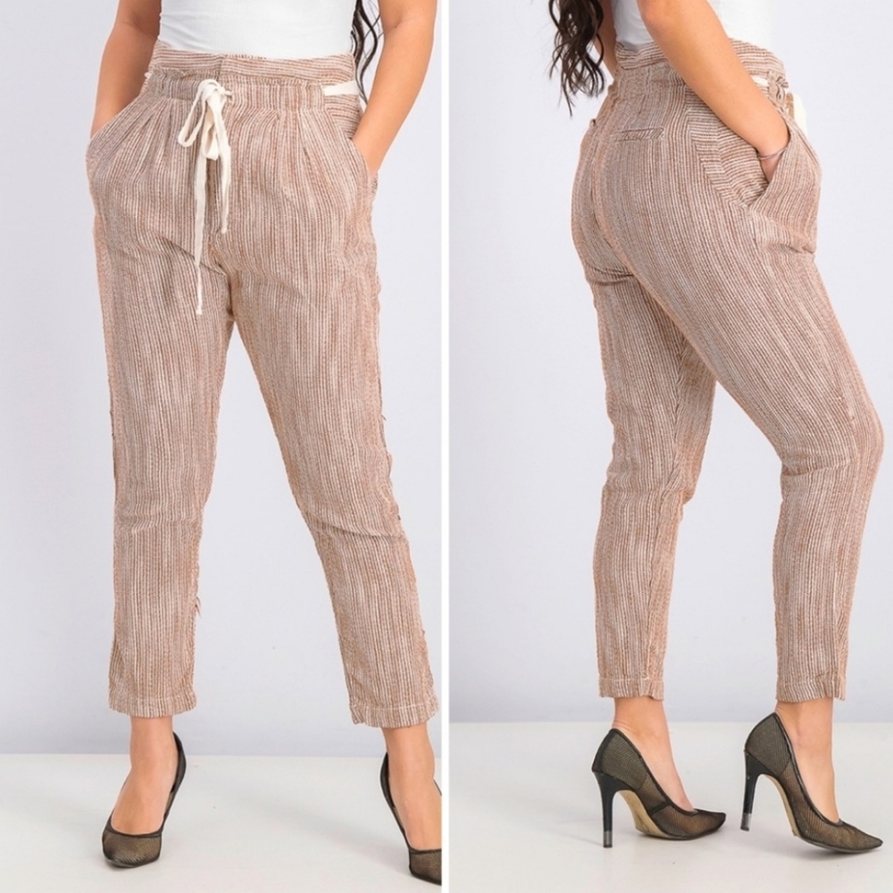 Free People Light At Sunrise Striped Drawstring Woven Crop Pants/ 2